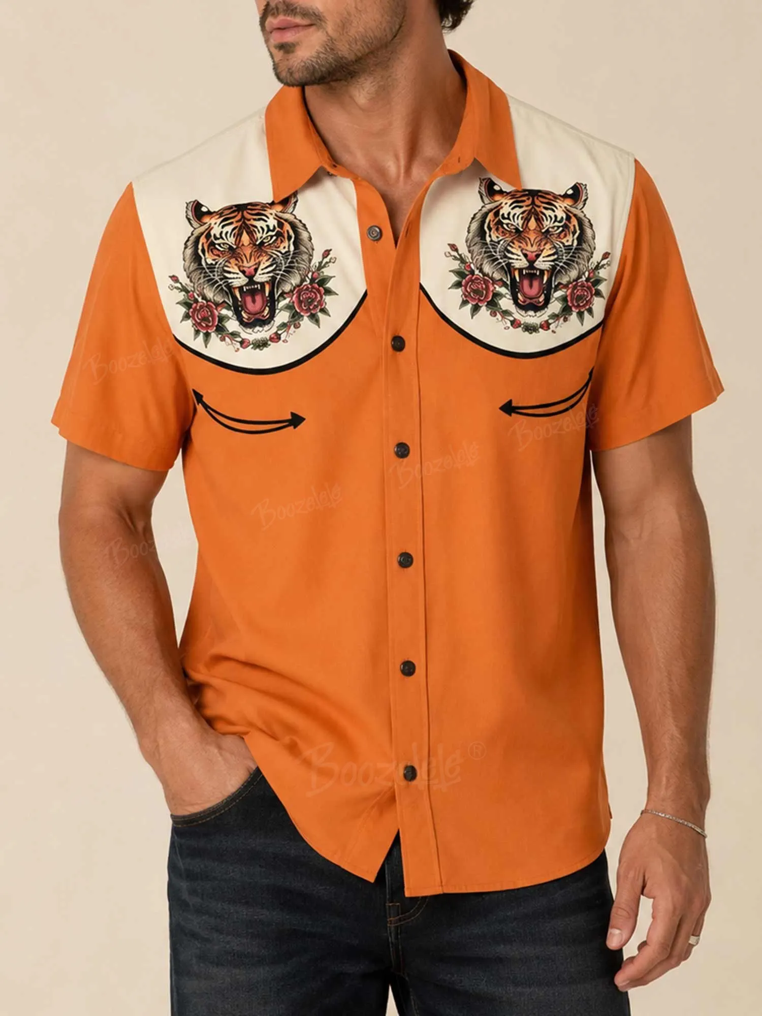 Retro Tattoo Tiger - 100% Cotton Shirt
