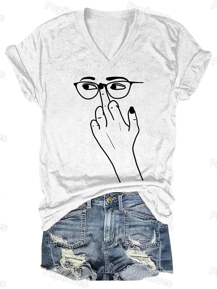 Pupiloves Pupiloves Glasses Finger Classic V-Neck T-shirt