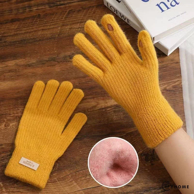 Solid Colored Open Finger Velvet Touch Screen Knitted Gloves | IFYHOME