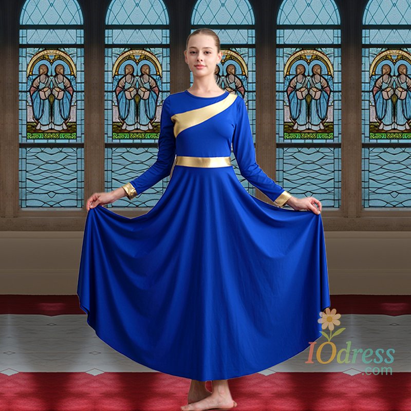 IO Dress Women Praise Dance Dress with Metallic Splicing Long Sleeve Liturgical  Worship Dress Church Choir Worship Praise Dress ﻿ 