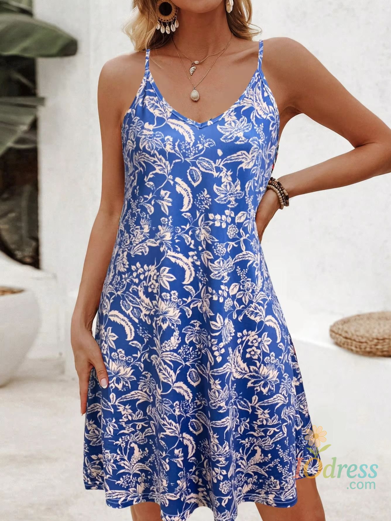 IO Dress women's summer outfits Plant Print Spaghetti Strap Dress fashion vacation dress IO Dress