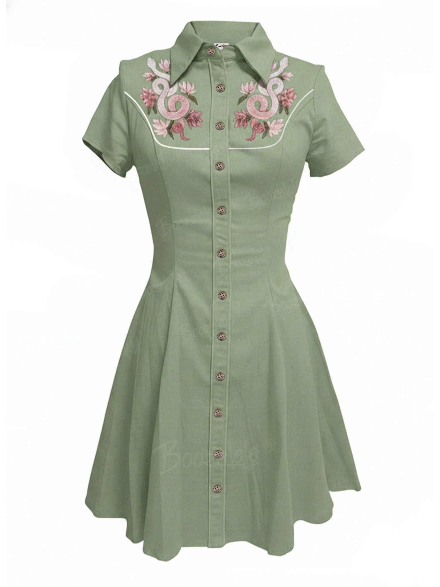 【Embroidery】Flower And Snake - 100% Cotton Dress