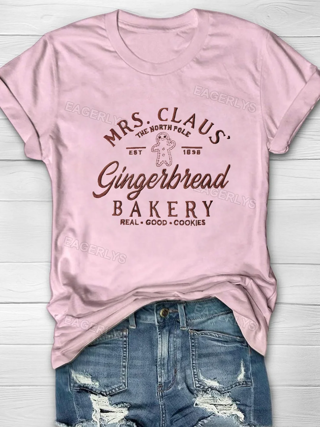Eagerlys Embroidered XMAS Santa MRS Claus Bakery T-shirt Eagerlys