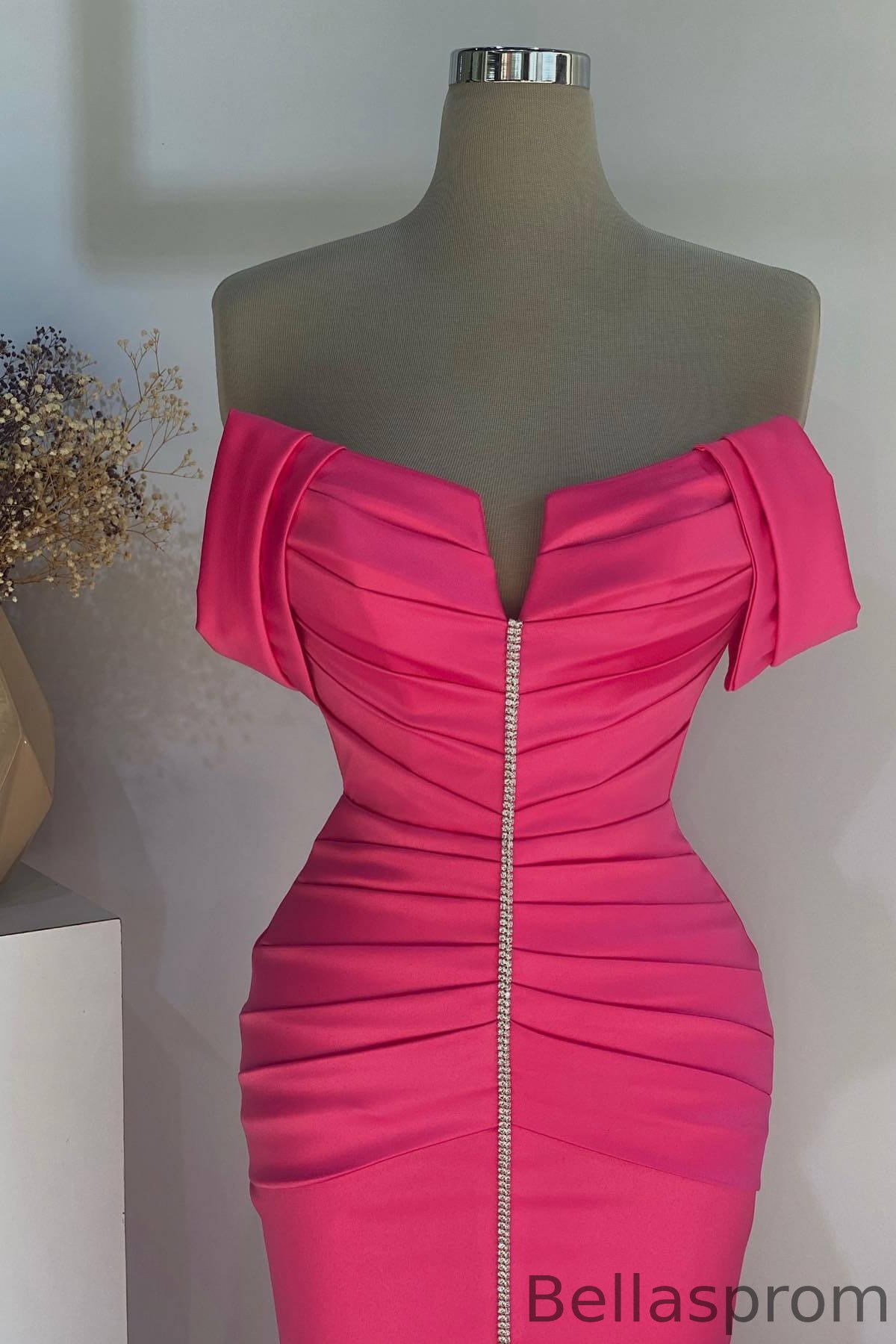 Bellasprom Fuchsia Strapless Sleeveless Mermaid Prom Dress With Beadings Bellasprom
