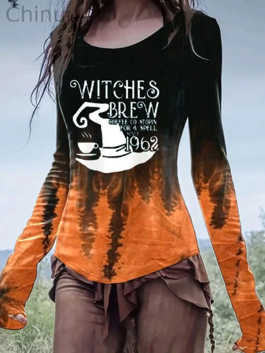 Women's Witches Brew Co Halloween Tie Dye Print Tops