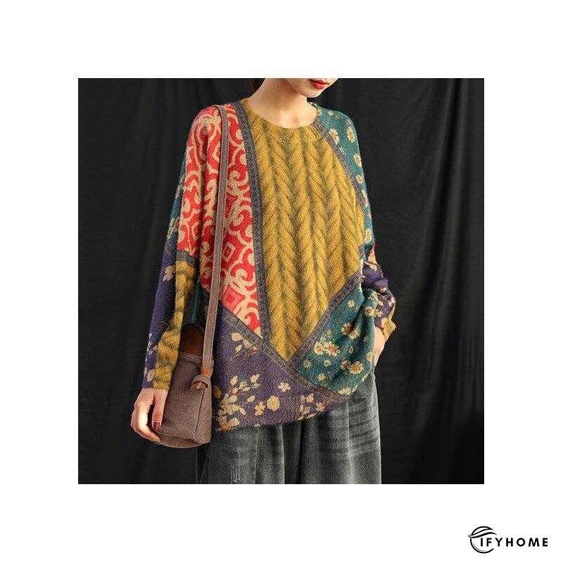 Women's Floral Print Round Neck Sweater With Medium Length | IFYHOME