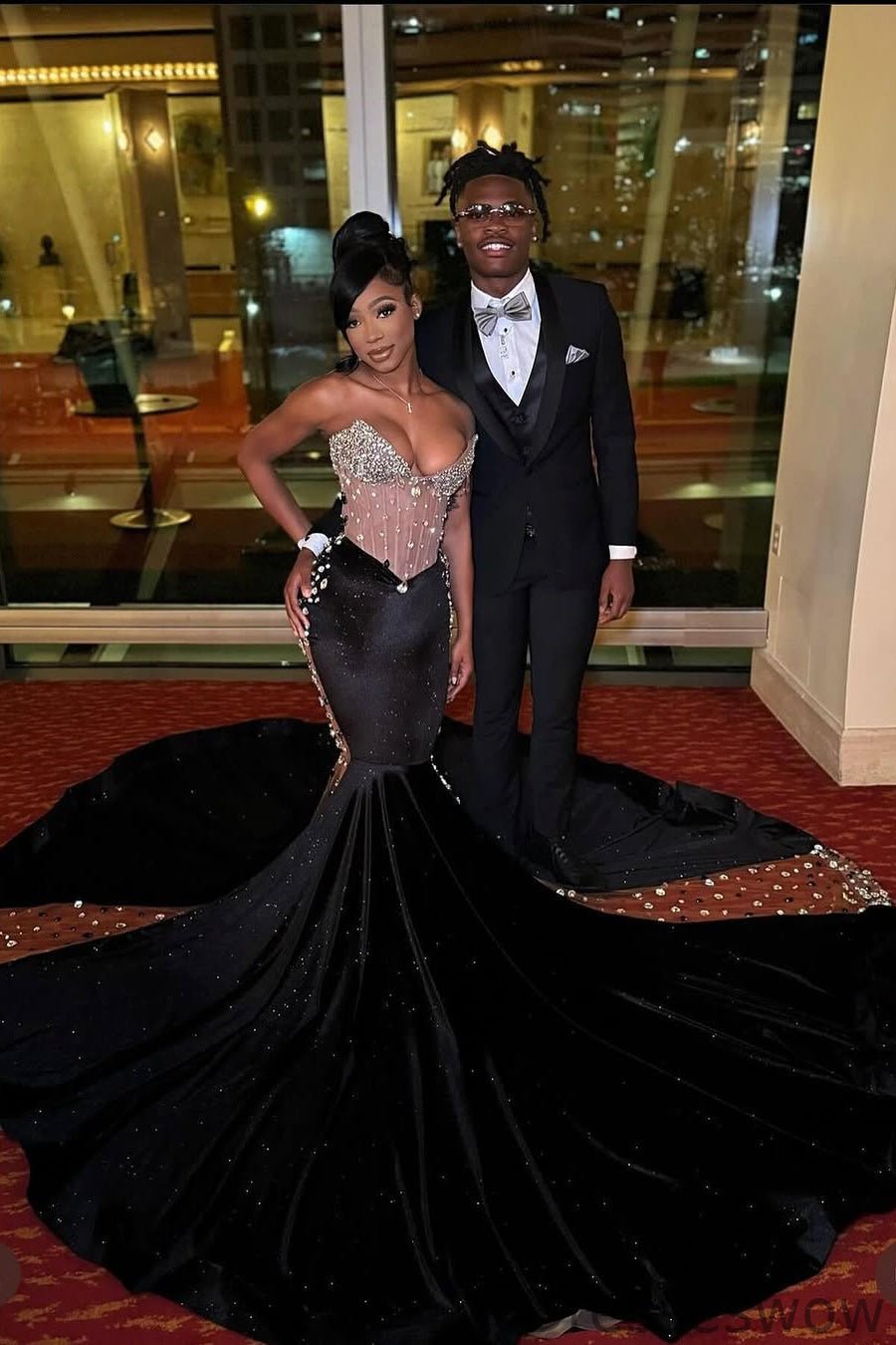 Dresseswow Black Sweetheart Ball Dresses Mermaid Long With Crystals