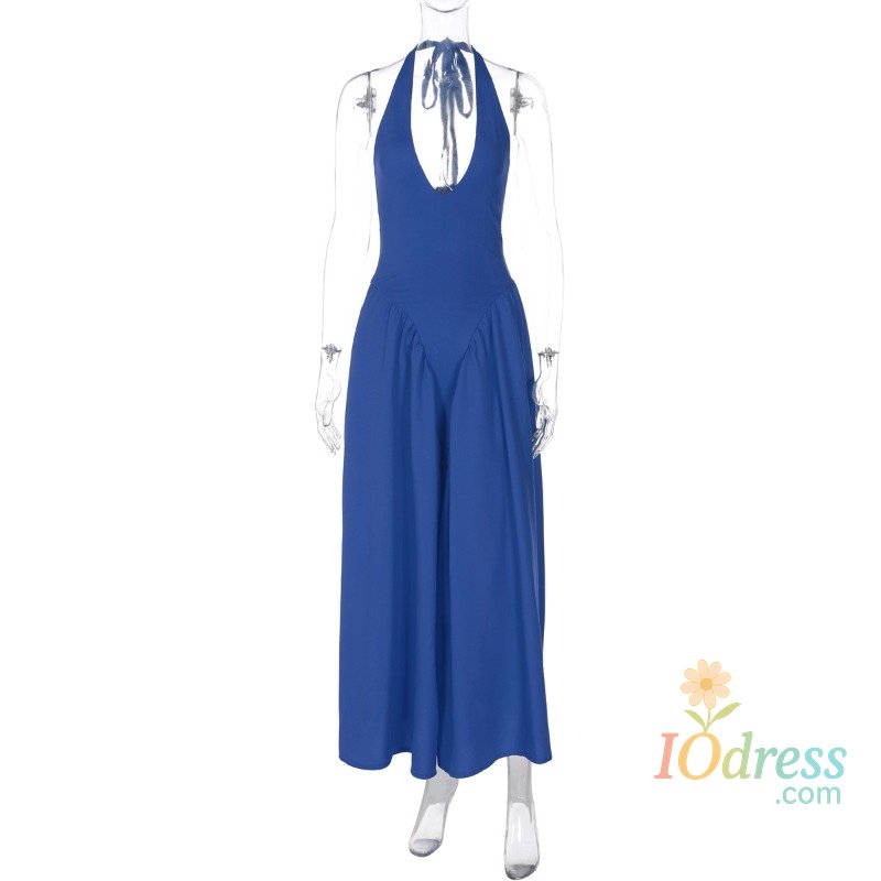 IO Dress Talenza Backless Deep V Spliced Long Dress Summer Women's Sexy Party Dress Halter New Fashion Slim White Sleeveless Long Dress IO Dress