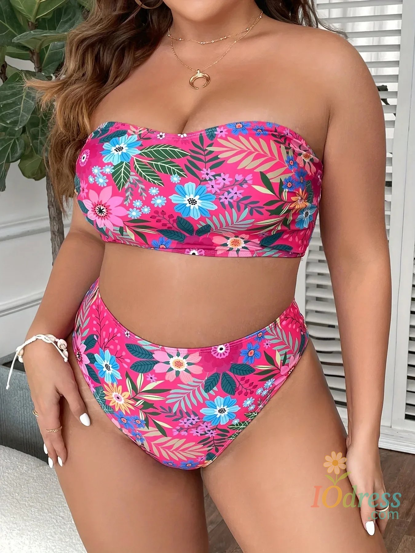 IO Dress Sexy Strapless Bikini Set Women Swimsuit Print Puch Up Biquini Big Plus Size Swimwear Bandage Female Bathing Suit Beachwear 5XL