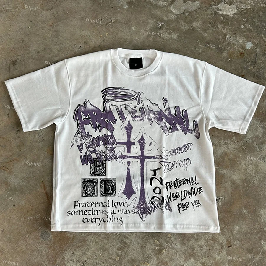 Vintage Fraternal Double Cross Graphic Cotton T-Shirt