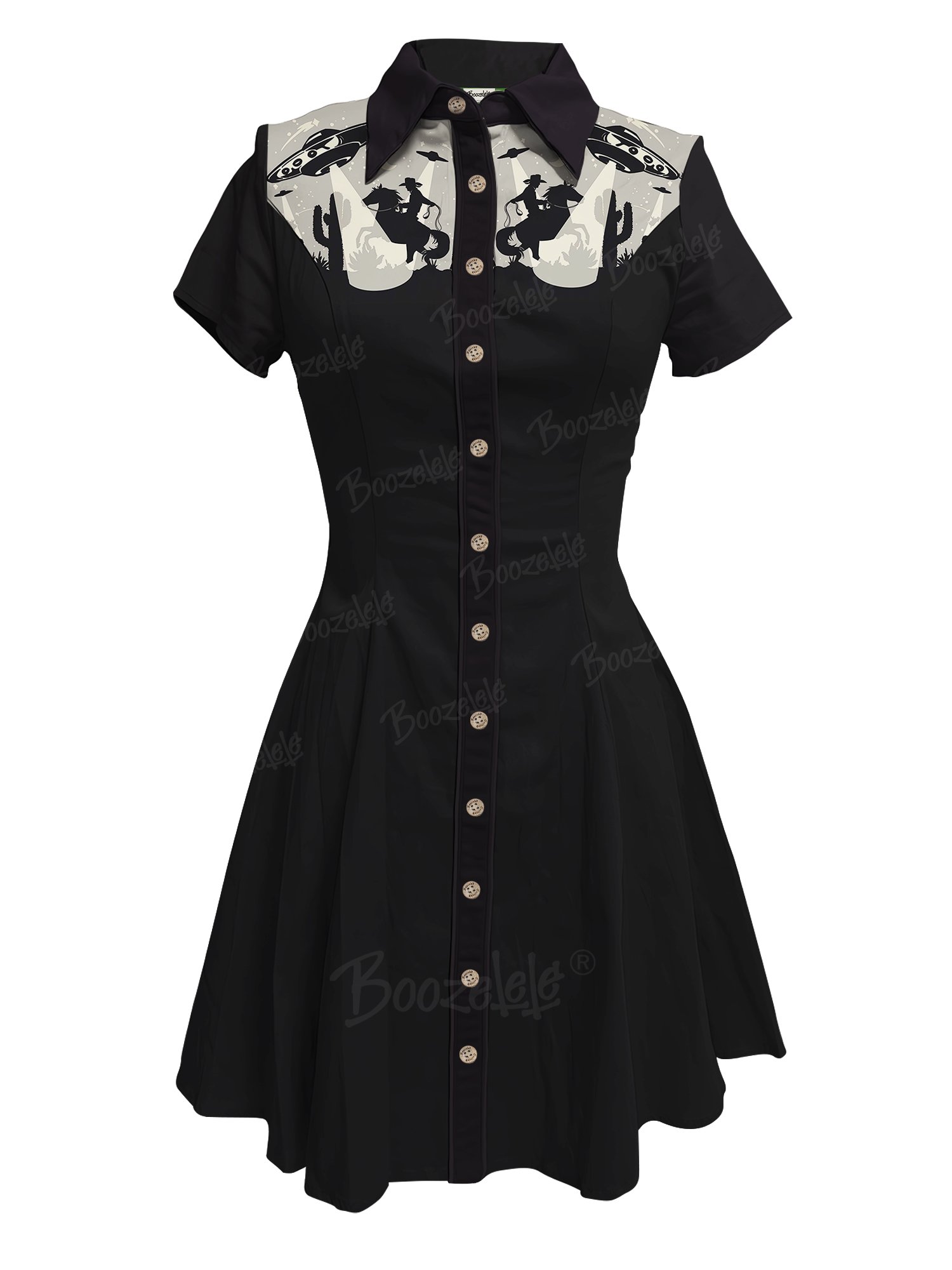 Western Retro Spaceship Cowboy Cactus - 100% Cotton Dress