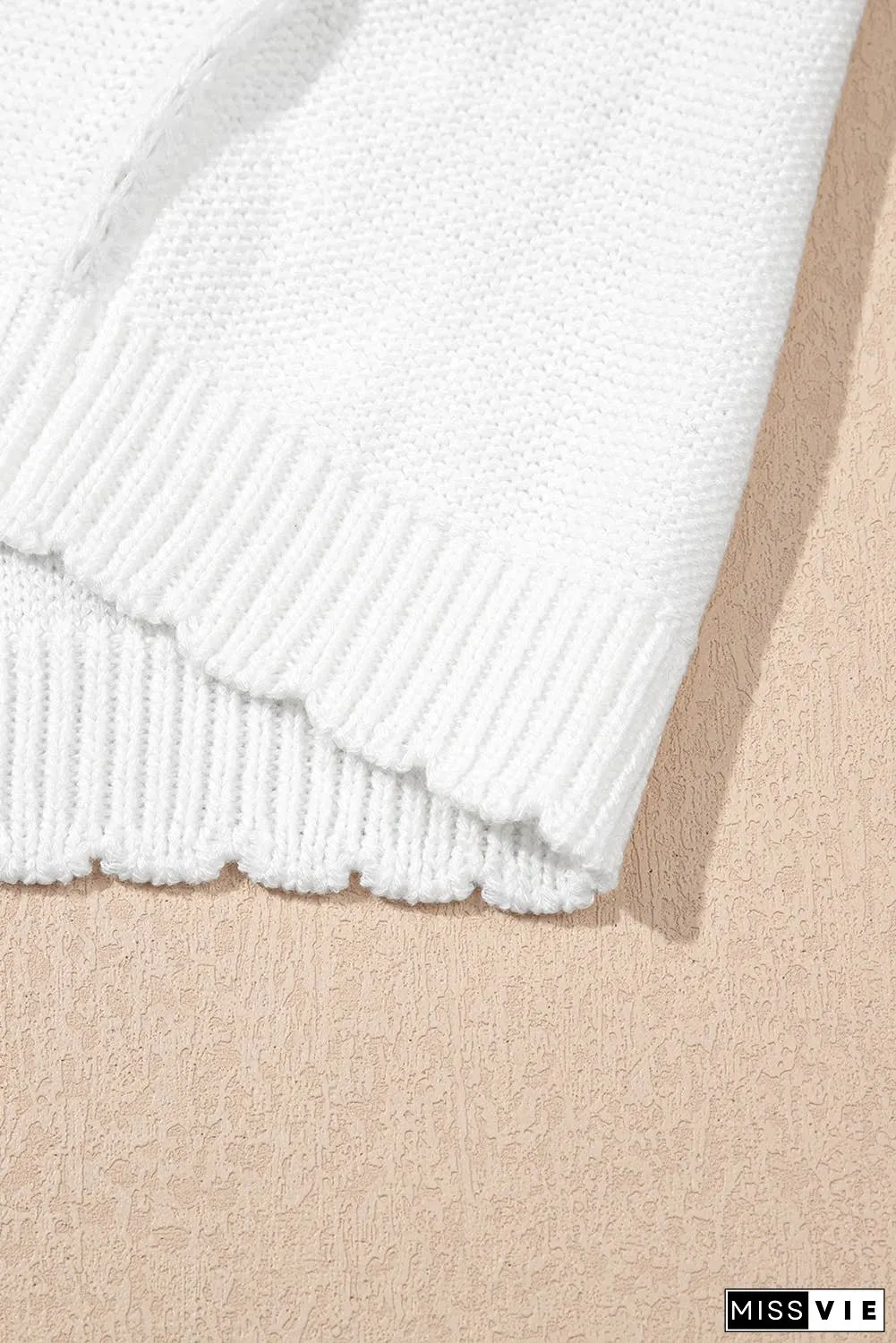 Pointelle Knit Short Puff Sleeve Crewneck Sweater