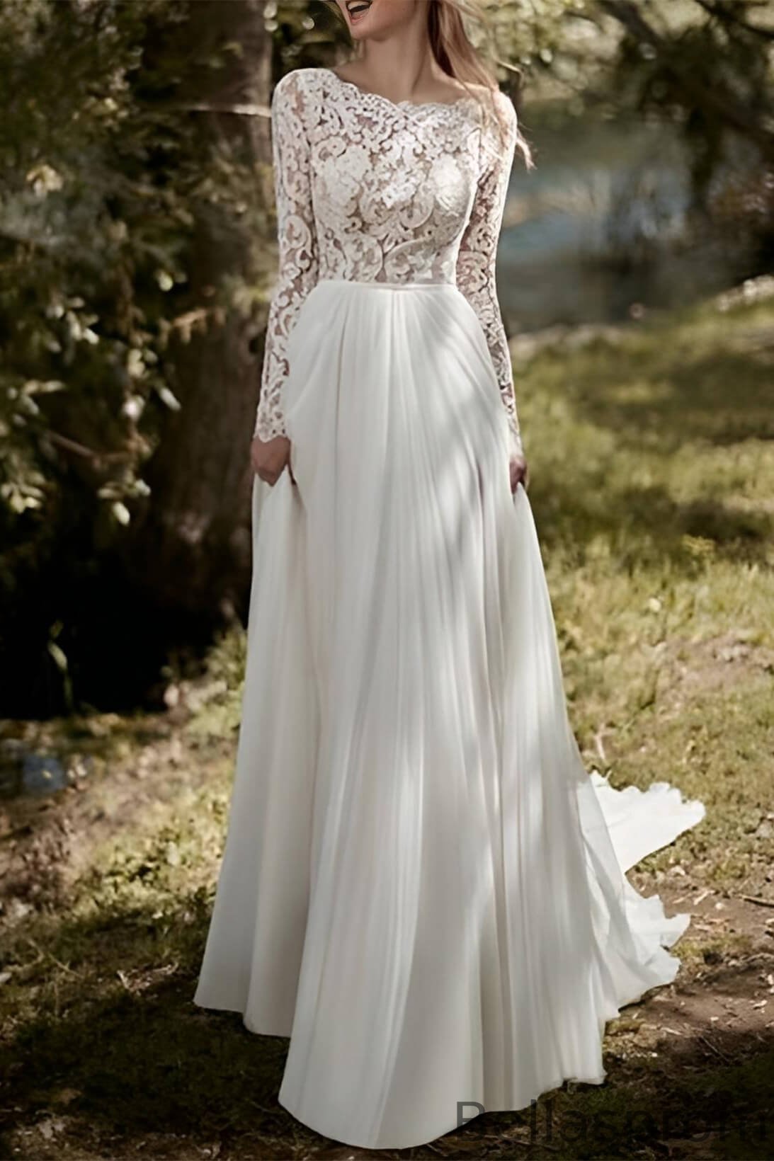 Bellasprom Long Sleeves Backless A-Line Wedding Dress Scoop On Sale Bellasprom