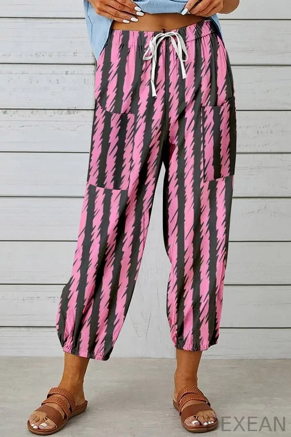 Women's Valentine's Day Design Stripe Print Lace-Up Elastic Waist Loose Casual Pants