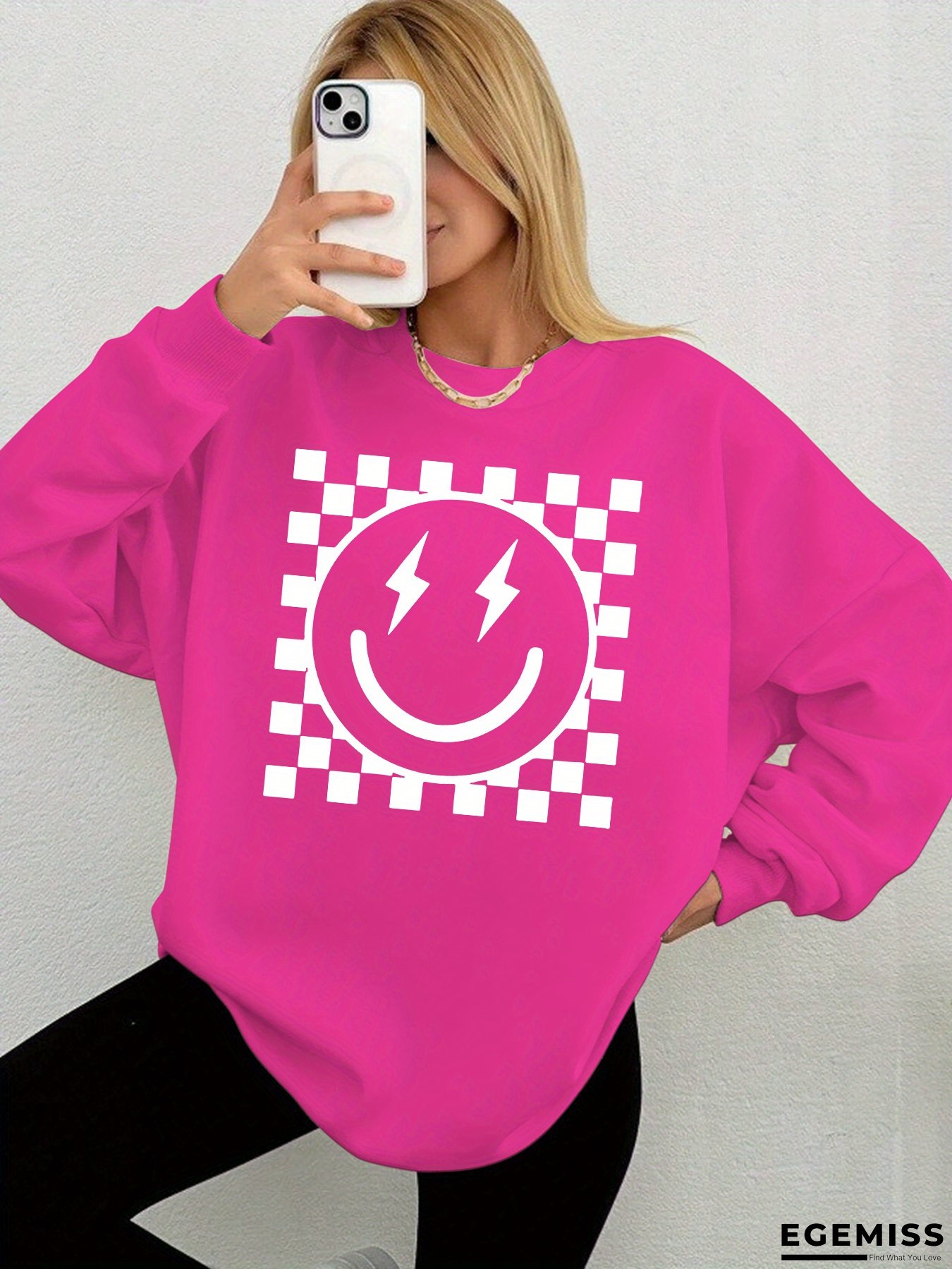 YS0618039 Horizontal Style Women's Fashion Round Neck Sweatshirt, Trendy Print with Comfortable Fit for Casual Wear | EGEMISS