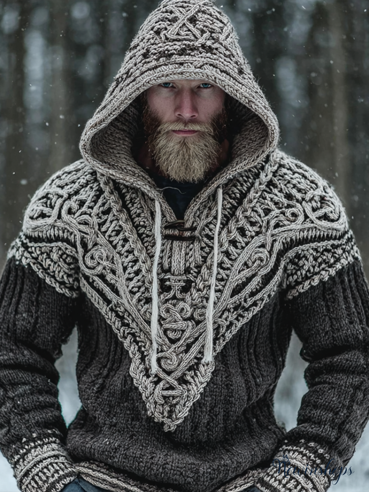 Men's Viking-style Winter Warm Hooded Knitted Sweater