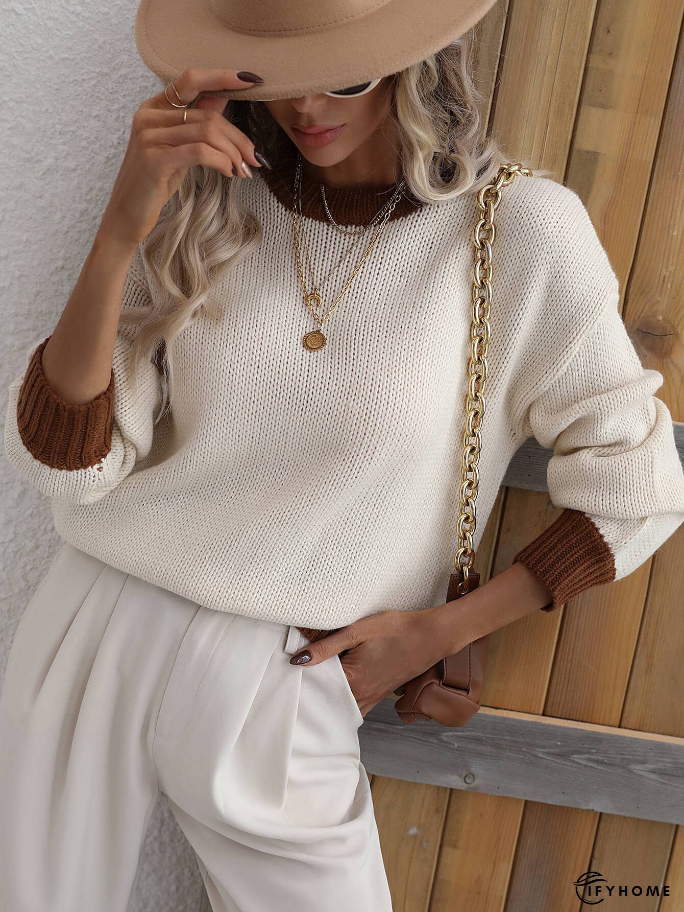Contrast Trim Drop Shoulder Pullover Sweater | IFYHOME