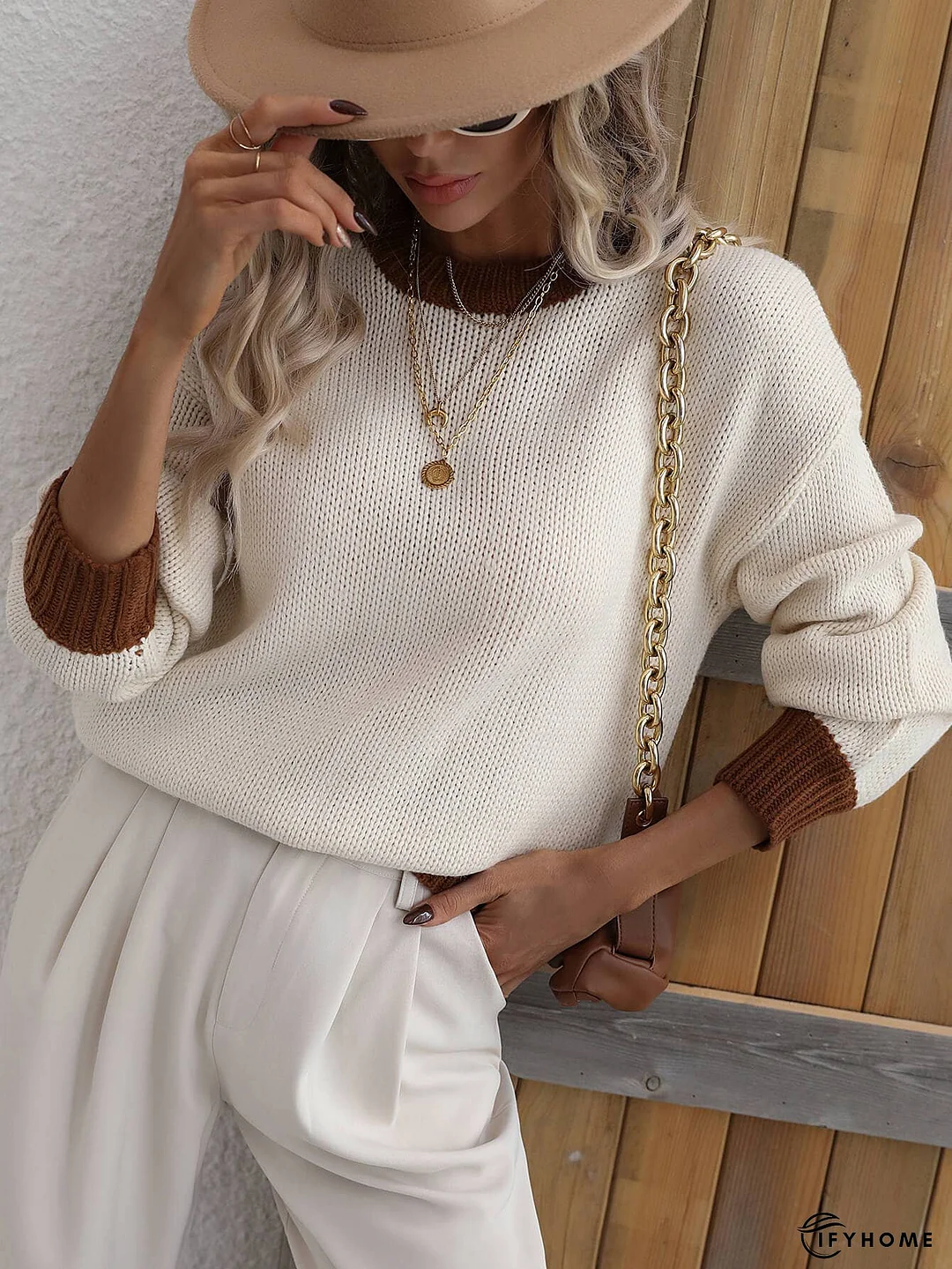 Contrast Trim Drop Shoulder Pullover Sweater | IFYHOME