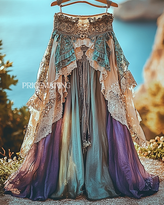 Summer Vacation Ruffle  Lace Patchwork Skirt ccdb 1b15