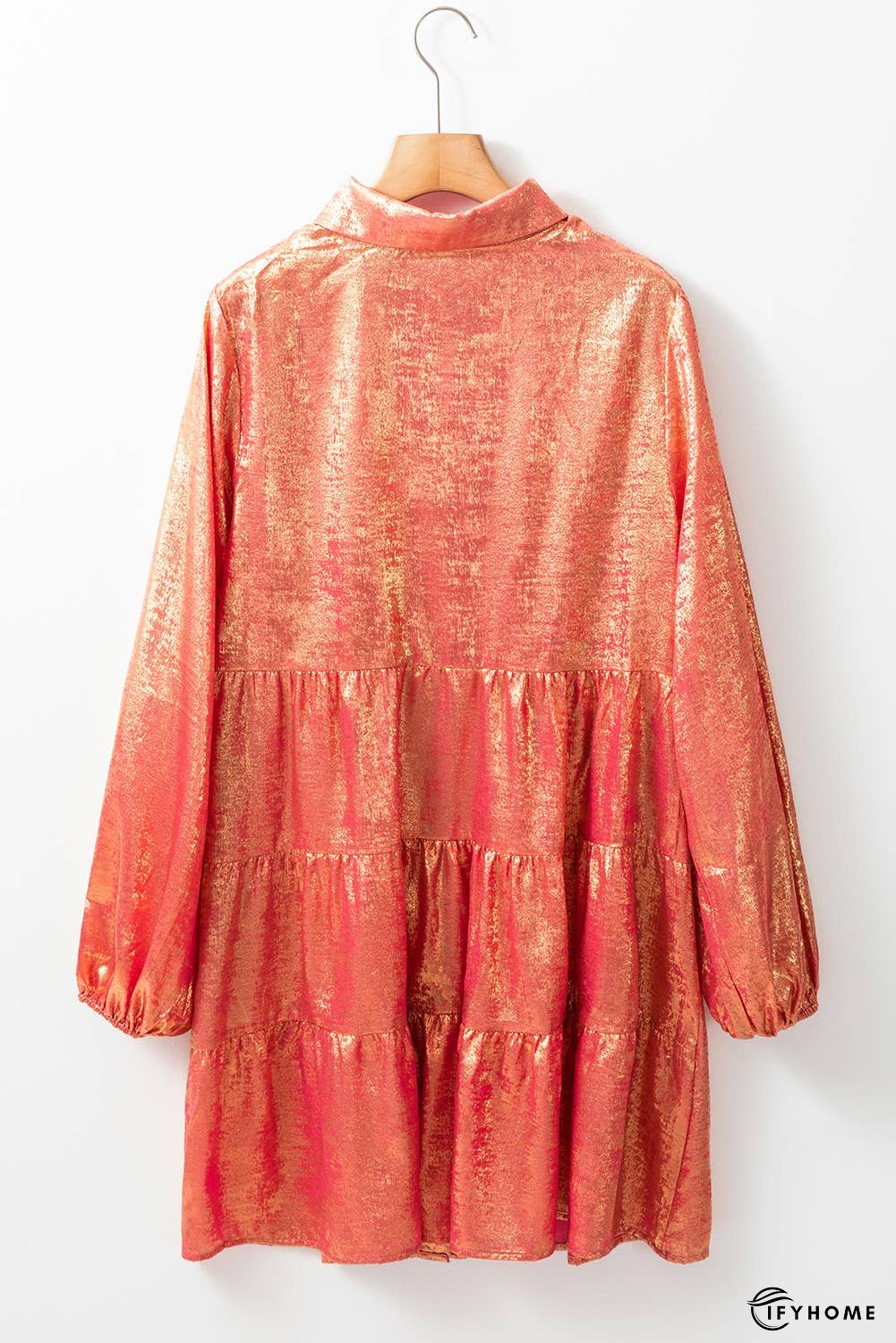 Metallic Sheen Puff Sleeve Mini Shirt Dress | IFYHOME