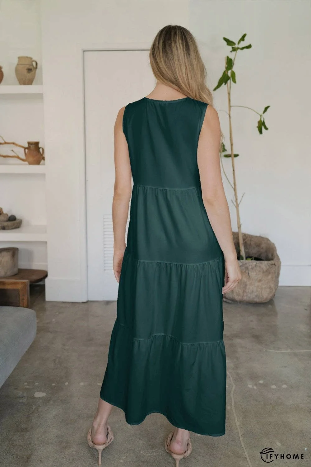 V-Neck Sleeveless Midi Tiered Dress | IFYHOME
