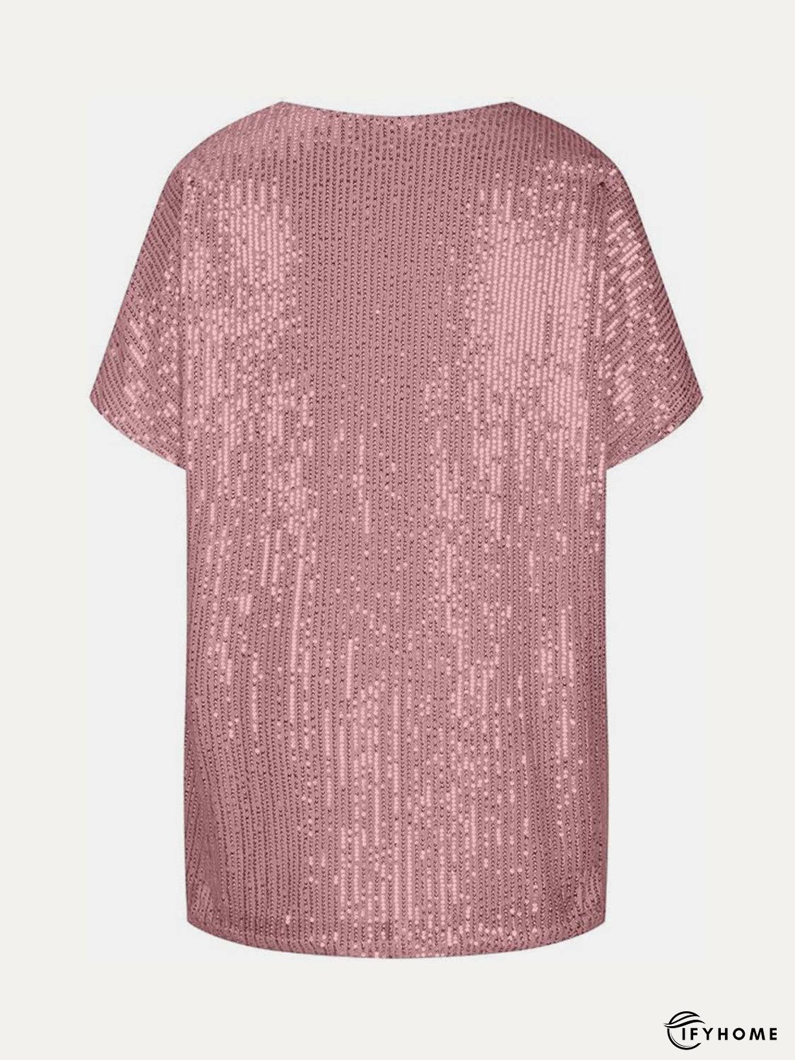 Full Size Sequin V-Neck Short Sleeve Top | IFYHOME