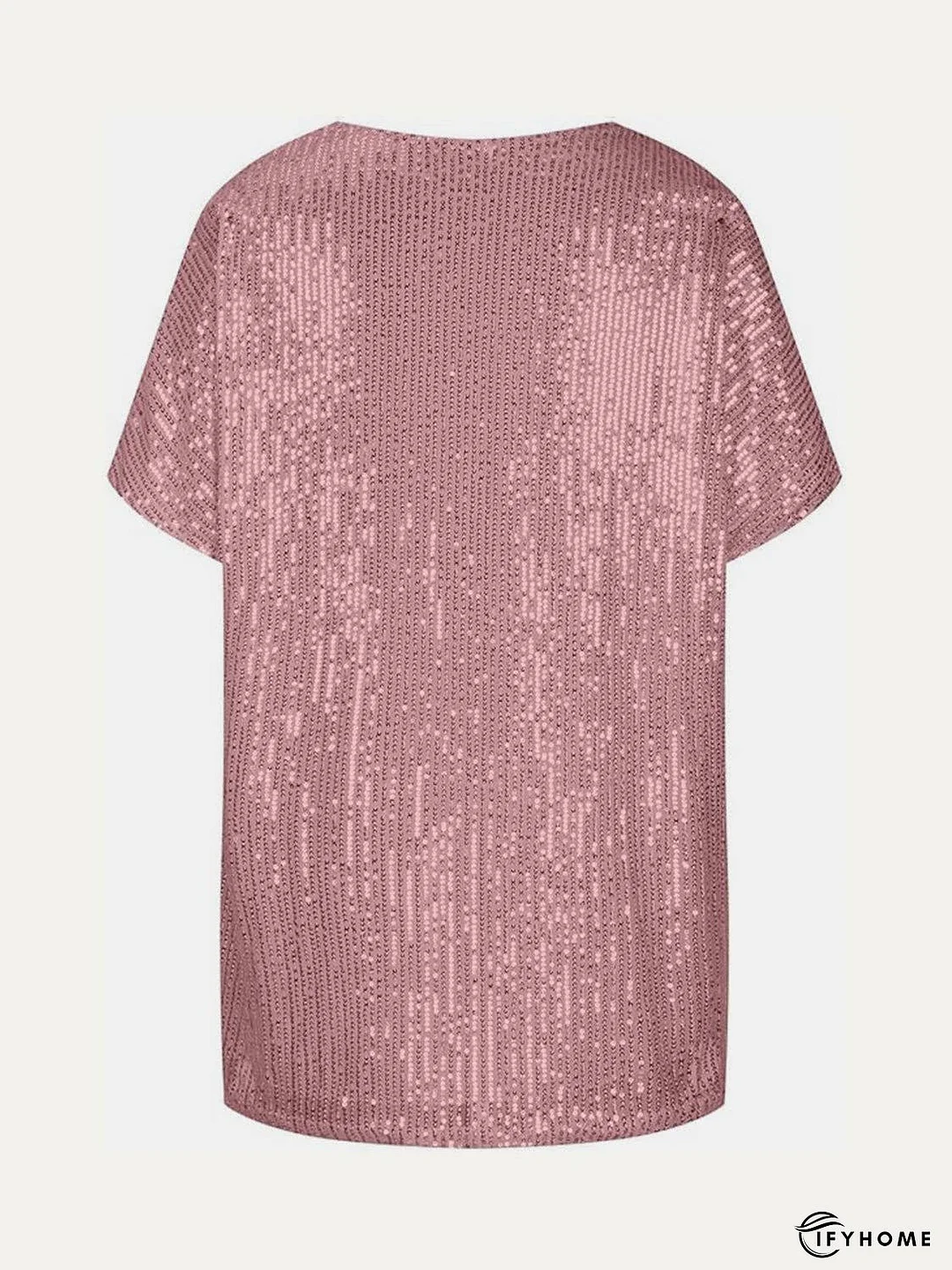Full Size Sequin V-Neck Short Sleeve Top | IFYHOME
