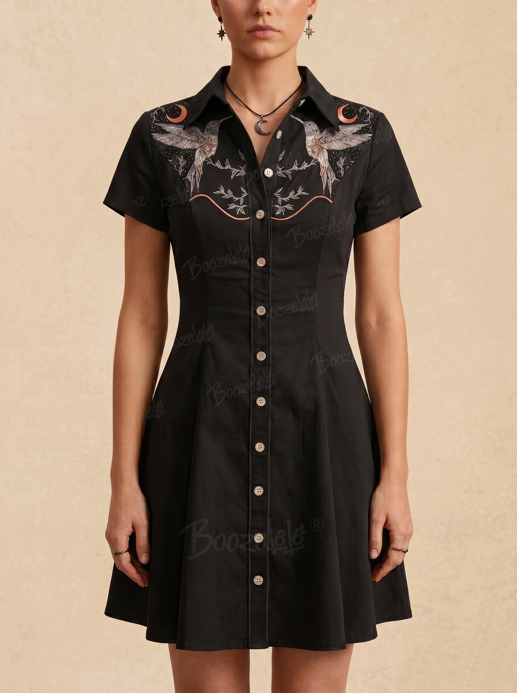 【Clearance】【Embroidery】Retro Bird Moon Plant Totem  - 100% Cotton Dress