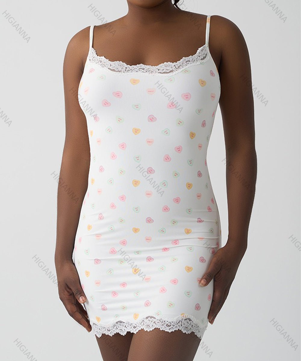Lace Trimmed Sweetheart Print Slip Dress - HIGIANNA&reg;