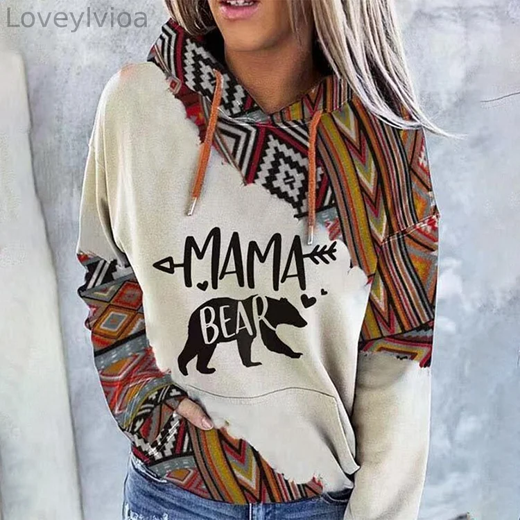 Ladies Vintage Western Hooded Print Sweatshirt