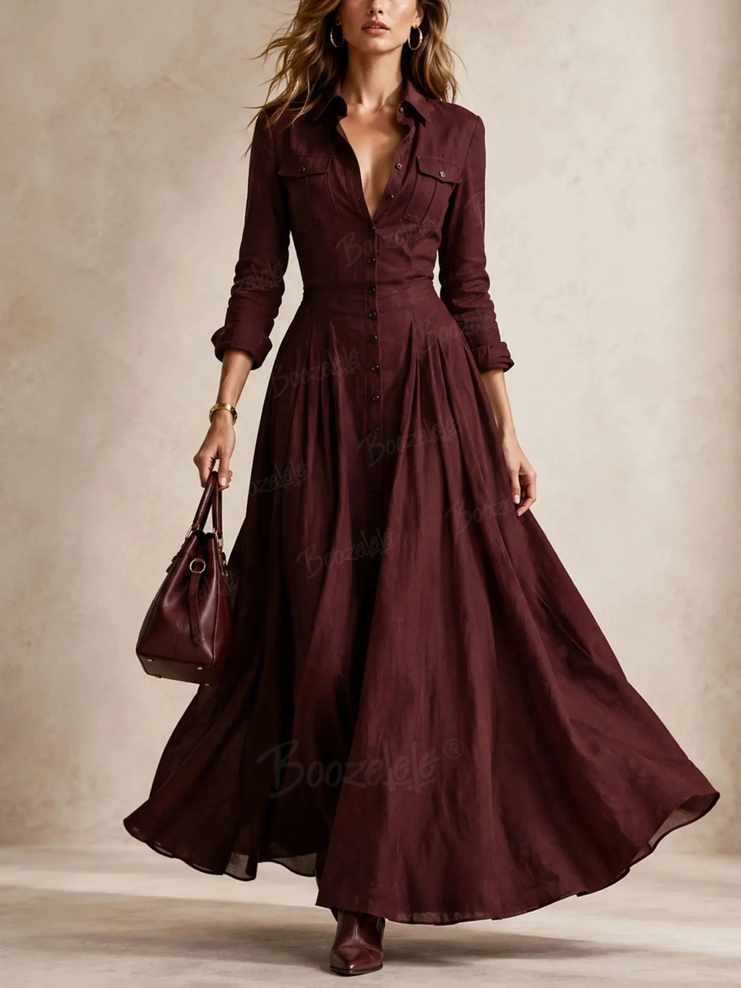 Perfect for Road Trips &mdash; 2026 Deep Wine Red Tailored Structured Linen Maxi Dress