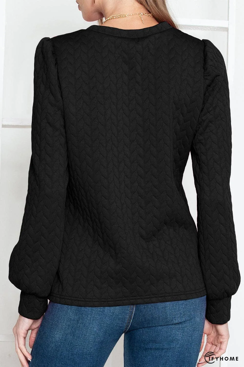 Rosy Waffle Quilted Puff Sleeve Sweatshirt | IFYHOME
