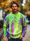 Gentleman's Vintage Multicolor Abstract Gradient Art Printed Knit Crew Neck Pullover