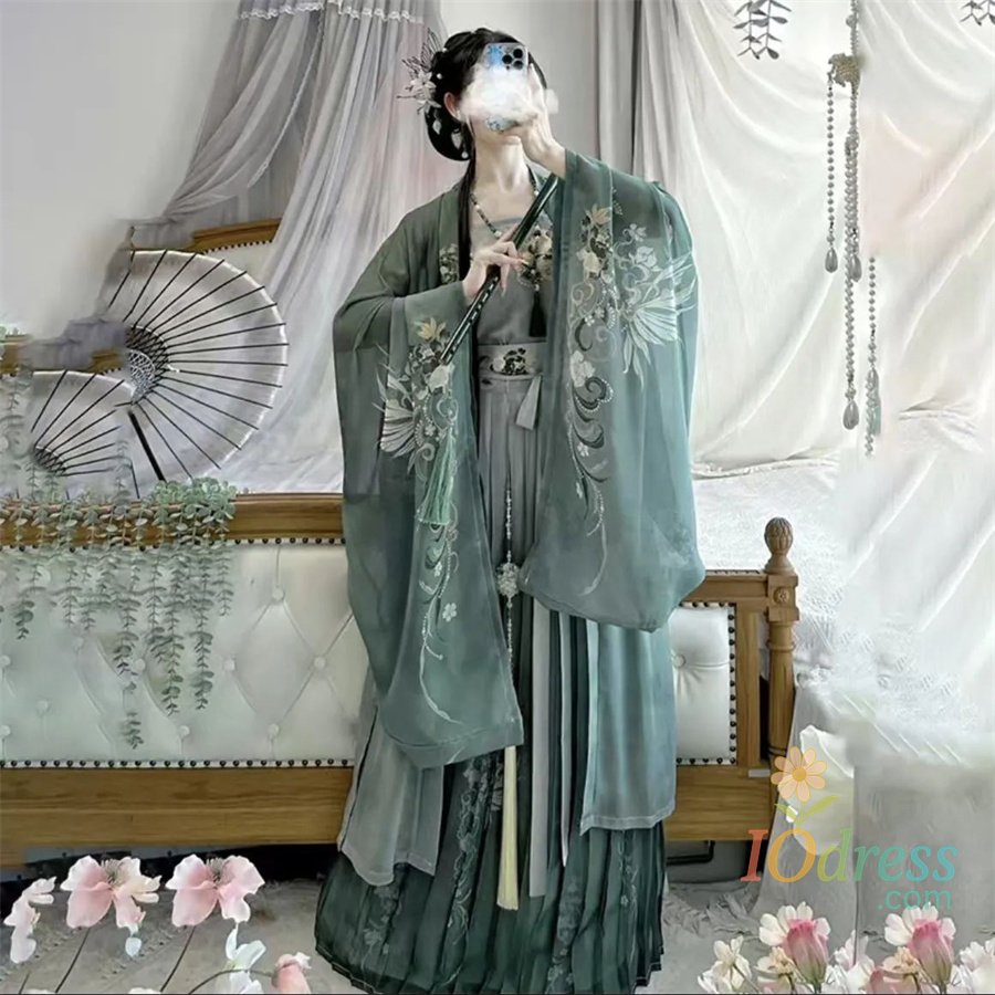 IO Dress Hanfu Dress Women Chinese Traditional Vintage Hanfu Female Halloween Cosplay Costume Printed Hanfu Green 3pcs Sets Plus Size XL