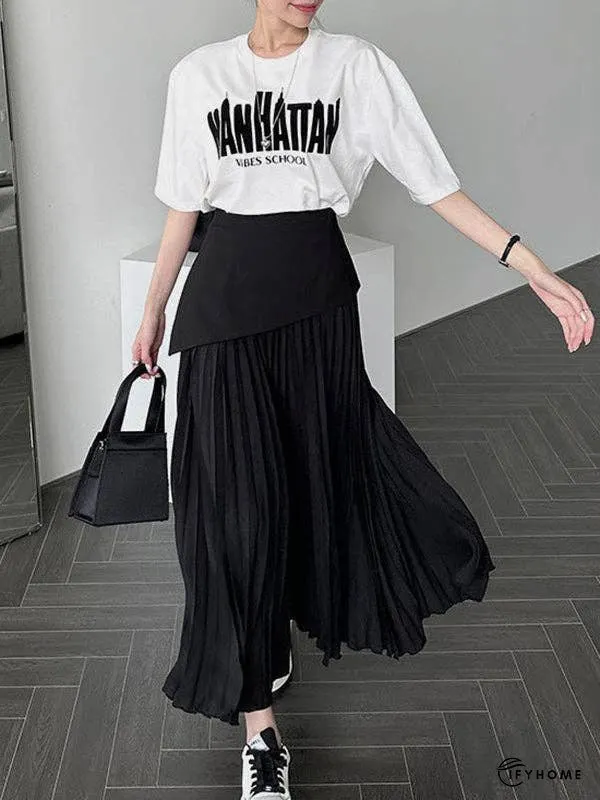 A-Line Loose Contrast Color Pleated Split-Joint Skirts Bottoms | IFYHOME