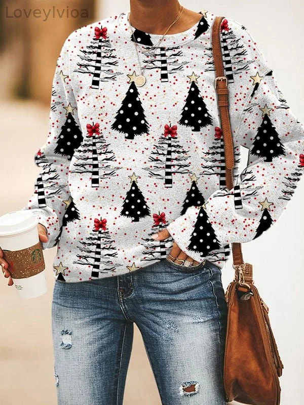 Women's Merry   Tree Print Sweatshirt