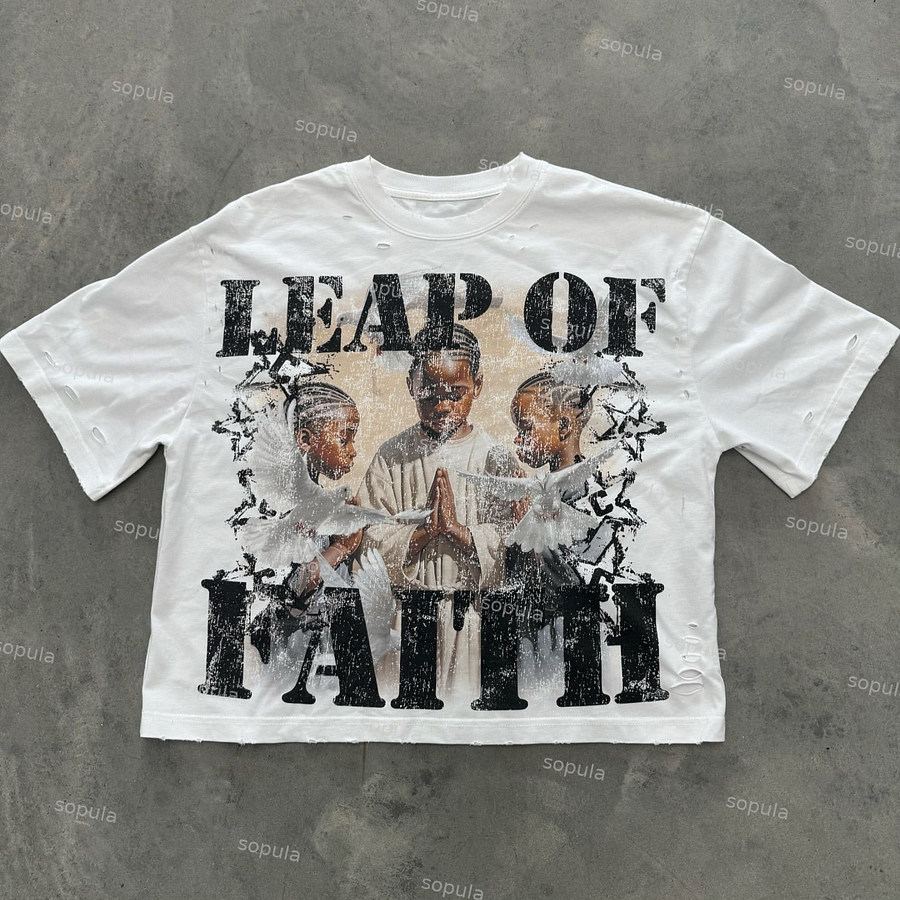 Sopula Vintage Leap Of Faith Graphic 100% Cotton T-Shirt