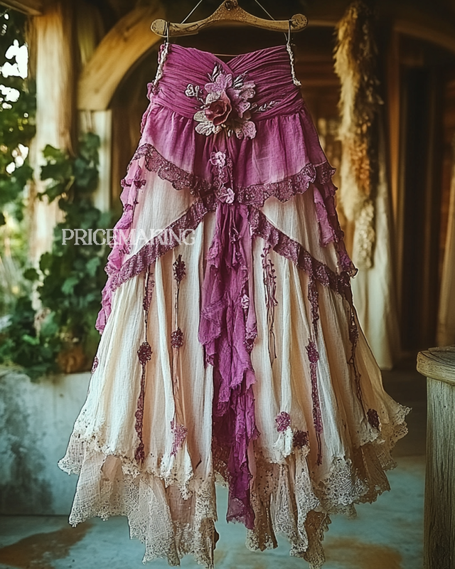 Summer Vacation Ruffle  Lace Patchwork Skirt ccdb 1da8