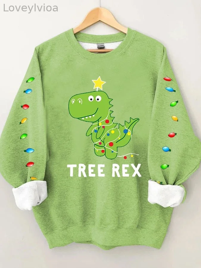 Women's Merry Christmas   TREE REX Fun Print Casual Sweatshirt