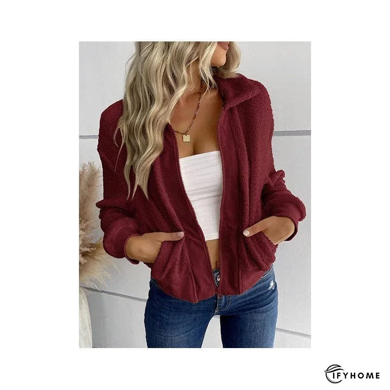 Solid Color Short Lapel Long Sleeve Sherpa Jacket | IFYHOME