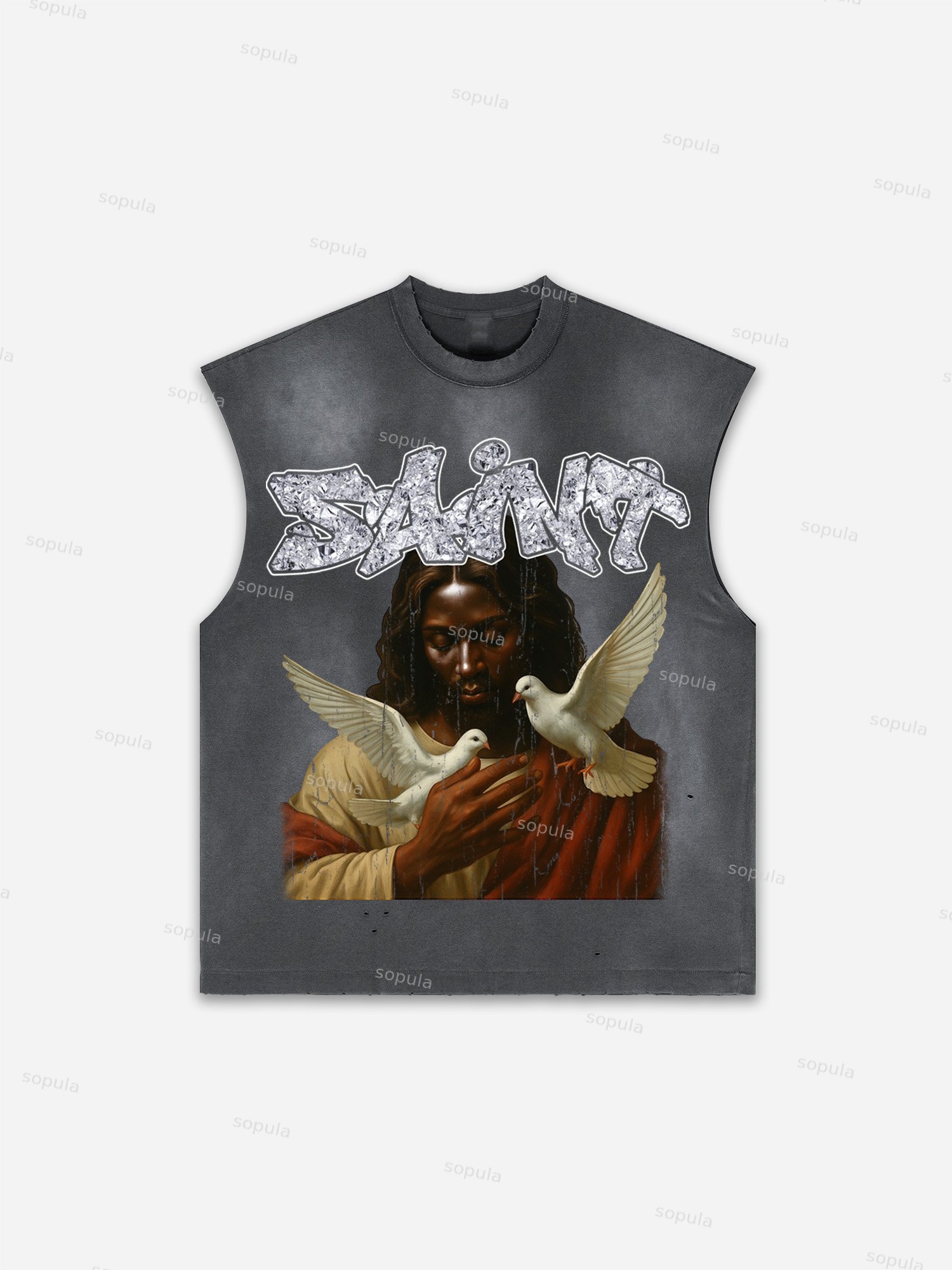 God Loves The World Saints Jesus Vintage Graphic Distressed Tank Top