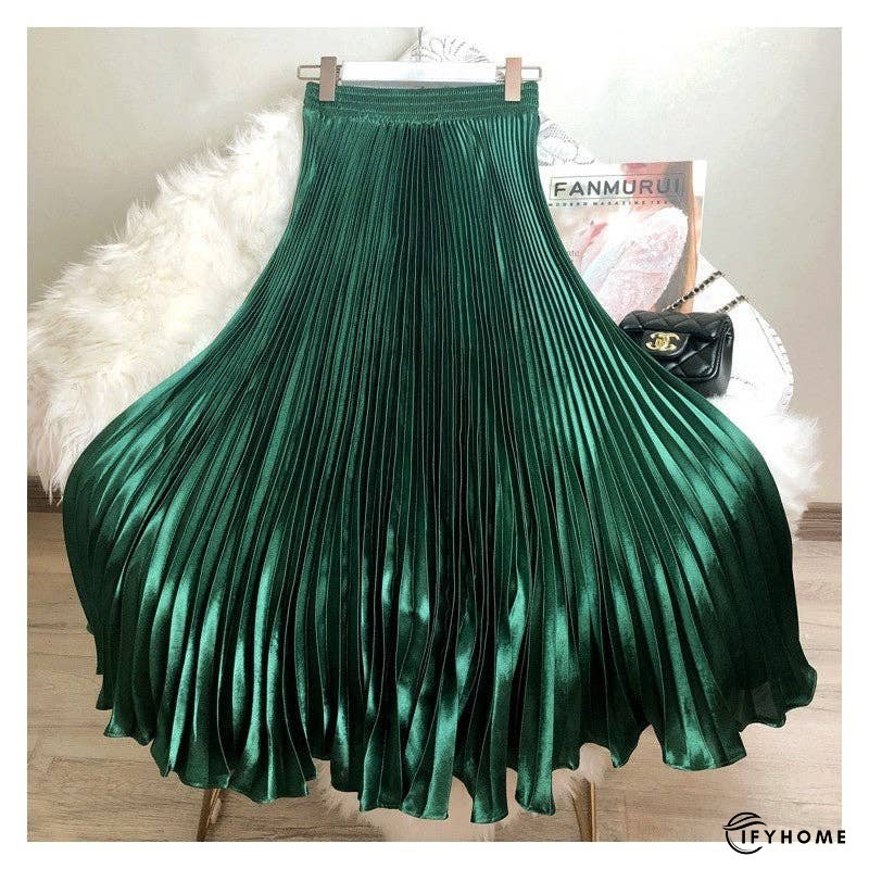 Bright Reflective Satin Pleated Mermaid Skirt Half Skirt | IFYHOME