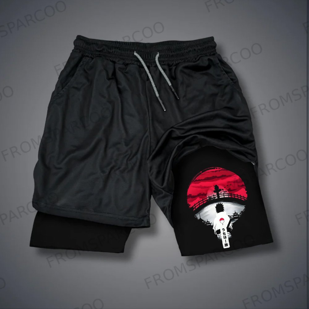 Men's Ninja Anime Silhouette Print Double Layer Gym Shorts