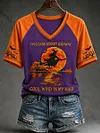 Women's Halloween Witch Pumpkin Bat V-neck Short Sleeve T-shirt