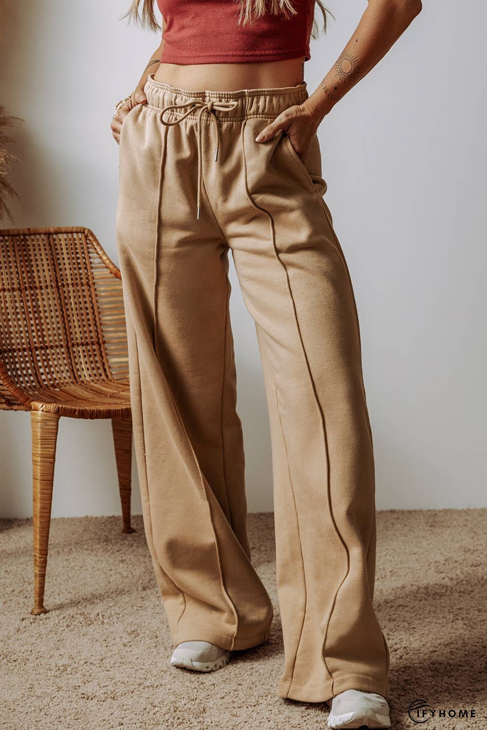 Exposed Seam Drawstring High Waist Wide Leg Pants | IFYHOME