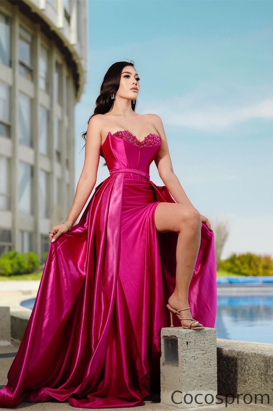 Cocosprom Fuchsia Sweetheart Sleeveless Mermaid Formal Dress With Split Beads Overskirt cocosprom