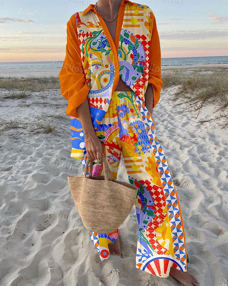 Pupiloves Pupiloves Brilliant Colour Print Long Two Piece Set