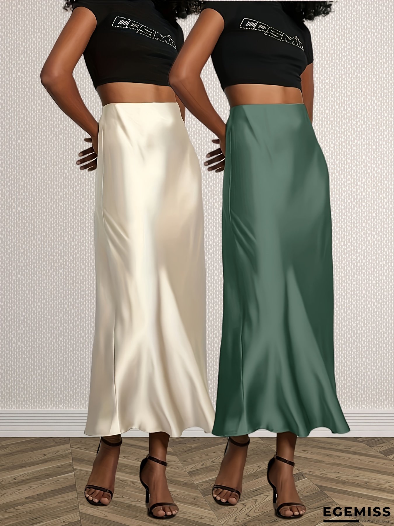 [Elegant Satin Skirts] 2pcs Women's High-Waisted Elegant Satin Skirts - Solid Color, Non-See-Through Smooth Texture, Machine Washable, Versatile for Dates & Work, All-Season Wear | EGEMISS