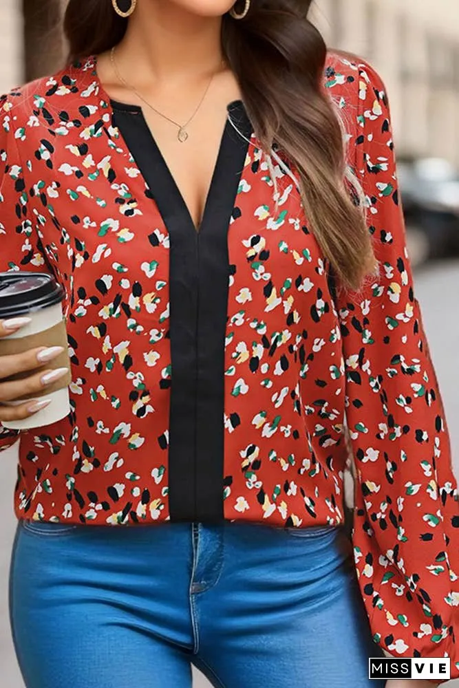 Red V Neck Printing Shirt BFZY799