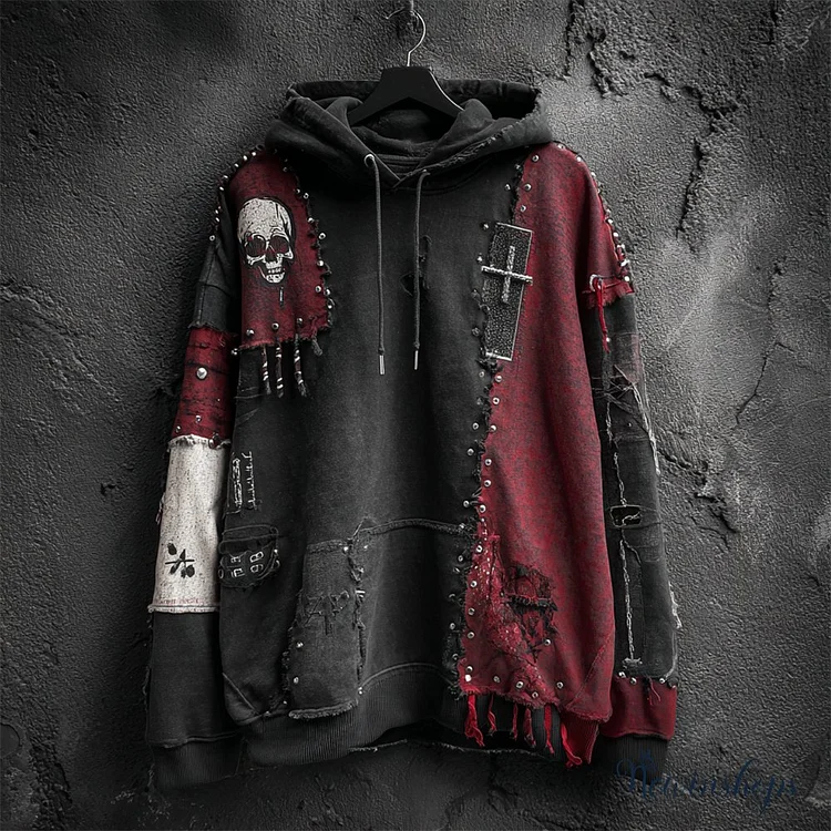 Dark Rock Skull Men's Patchwork Hoodie